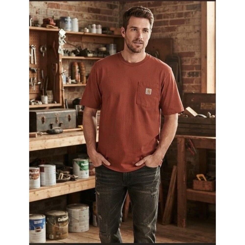 Carhartt Pocket T-Shirt Mens Large Burgundy Loose Fit Heavyweight Cotton K87
